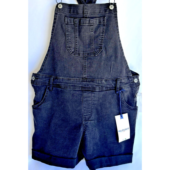 Wallflower Overall Shorts Faded Black Stretch Pockets Grunge Women’s X-Large XL - Picture 2 of 5